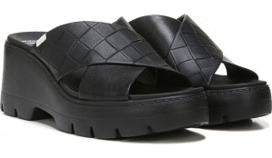 Dr Scholl's Women's Checkin High Wedge Slide Sandal Black Sandals 618-3443