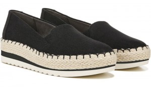 Dr Scholl's Women's Discovery Espadrille Wedge Slip On Black Flat Shoes 062-6066