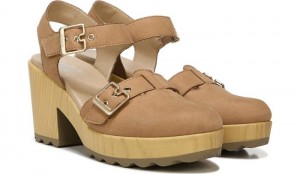 Dr Scholl's Women's Wild Times Block Heel Clog Brown Sandals 519-8907
