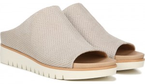 Dr Scholl's Women's Go For It Wedge Sandal Oyster Microfiber Perf Heels 233-6994
