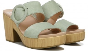 Dr Scholl's Women's Bayside Block Heel Slide Sandal Pistachio Microfiber Sandals 396-9011
