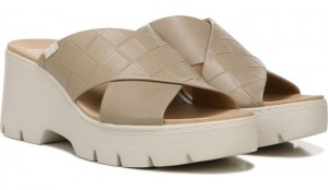 Dr Scholl's Women's Checkin High Wedge Slide Sandal Taupe Sandals 135-8972