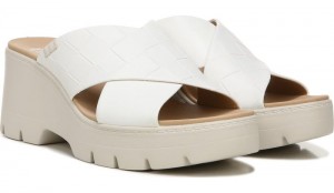 Dr Scholl's Women's Checkin High Wedge Slide Sandal White Sandals 438-3533